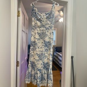 Chicwish Swallow and Rose Printed Tie-Strap Midi Dress, size S